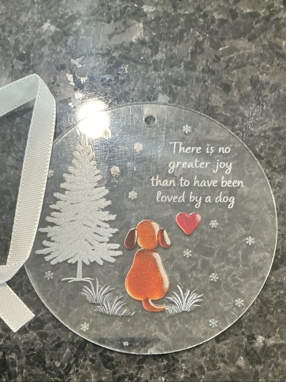Clear Acrylic Dog Ornament with Red Accent - Home Holiday